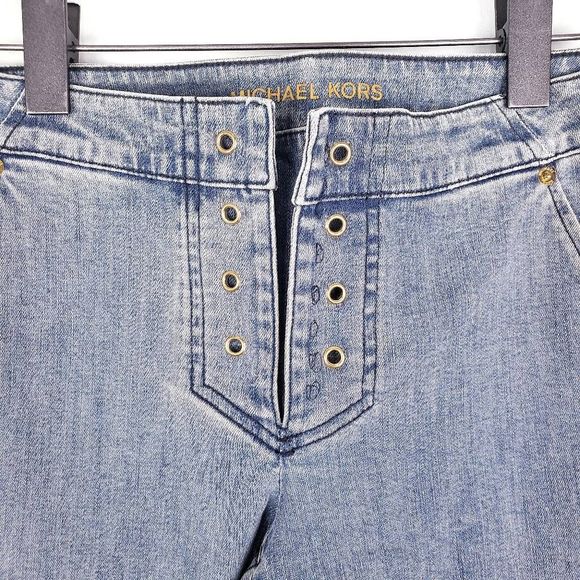 MICHAEL KORS Light Vintage Wash Super Flare Low Rise Lace Up Jeans Size: 2 - Picture 2 of 7